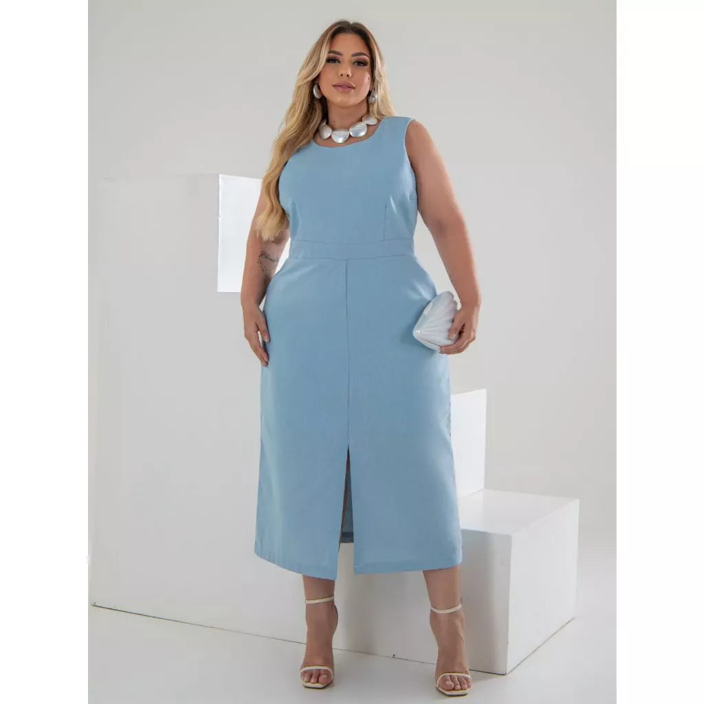 Vestido Midi Plus Size em Linho – Elegância, conforto e caimento impecável