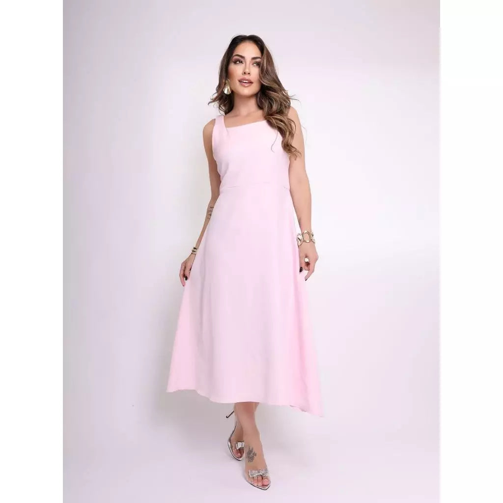 Vestido Alfaiataria Longo Feminino com Alças Largas – Elegância moderna, estrutura impecável