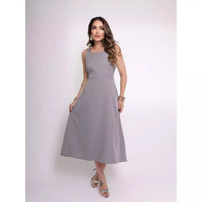 Vestido Alfaiataria Longo Feminino com Alças Largas – Elegância moderna, estrutura impecável