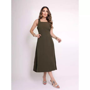 Vestido Alfaiataria Longo Feminino com Alças Largas – Elegância moderna, estrutura impecável