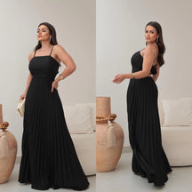 VESTIDO LONGO FEMININO PLISSADO COM BOJO