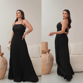 VESTIDO LONGO FEMININO PLISSADO COM BOJO