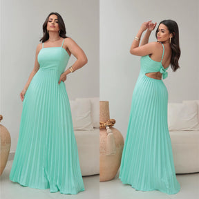 VESTIDO LONGO FEMININO PLISSADO COM BOJO