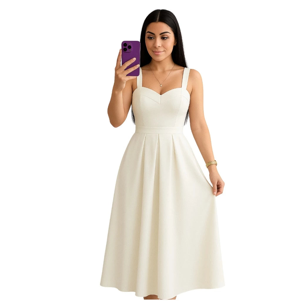 Vestido Longo Feminino Duna Linho com Bojo – Elegância clássica, caimento impecável