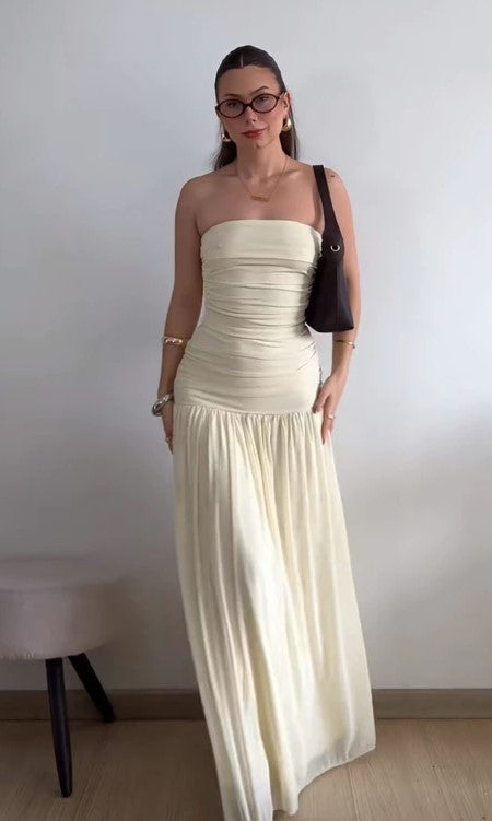 Conjunto cropped + saia longo elegante franzido